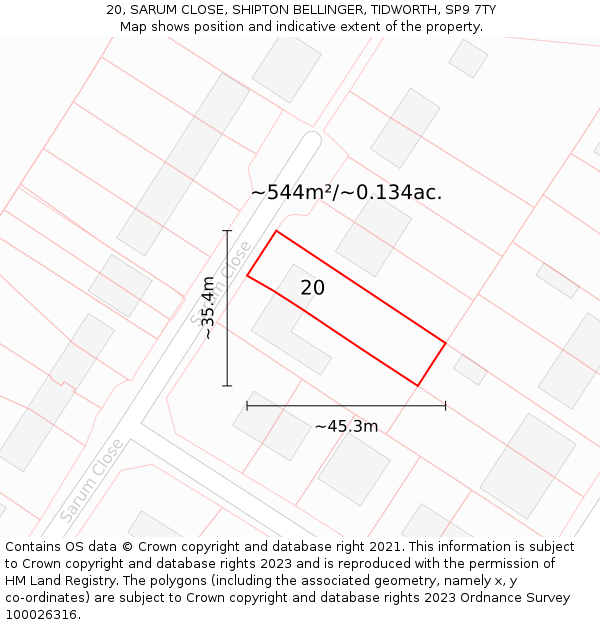 20, SARUM CLOSE, SHIPTON BELLINGER, TIDWORTH, SP9 7TY: Plot and title map