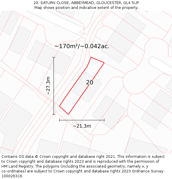 20, SATURN CLOSE, ABBEYMEAD, GLOUCESTER, GL4 5UP: Plot and title map
