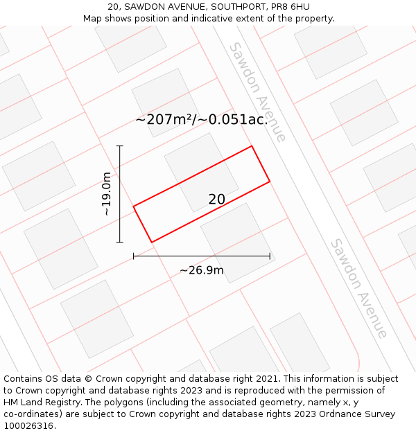 20, SAWDON AVENUE, SOUTHPORT, PR8 6HU: Plot and title map