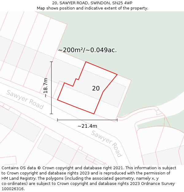 20, SAWYER ROAD, SWINDON, SN25 4WP: Plot and title map