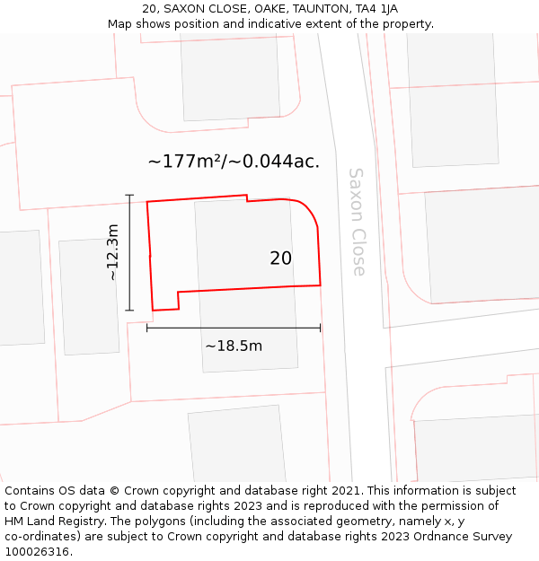 20, SAXON CLOSE, OAKE, TAUNTON, TA4 1JA: Plot and title map