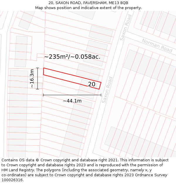20, SAXON ROAD, FAVERSHAM, ME13 8QB: Plot and title map