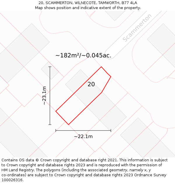 20, SCAMMERTON, WILNECOTE, TAMWORTH, B77 4LA: Plot and title map