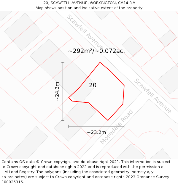 20, SCAWFELL AVENUE, WORKINGTON, CA14 3JA: Plot and title map