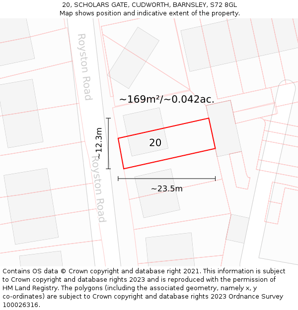 20, SCHOLARS GATE, CUDWORTH, BARNSLEY, S72 8GL: Plot and title map
