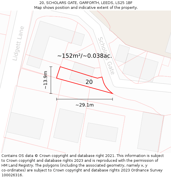 20, SCHOLARS GATE, GARFORTH, LEEDS, LS25 1BF: Plot and title map