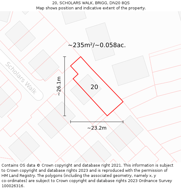 20, SCHOLARS WALK, BRIGG, DN20 8QS: Plot and title map