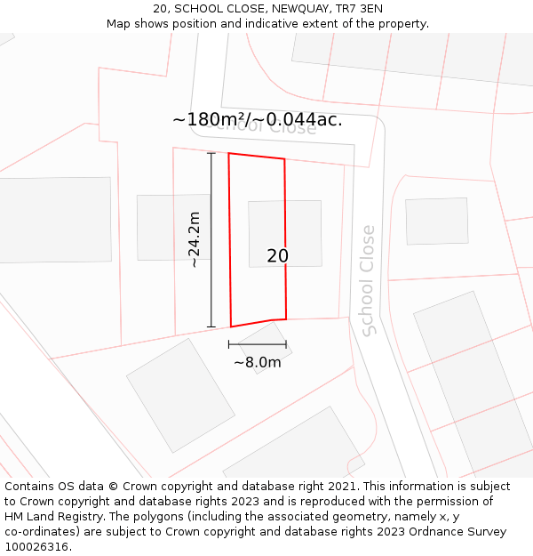 20, SCHOOL CLOSE, NEWQUAY, TR7 3EN: Plot and title map