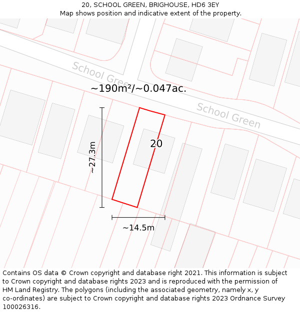 20, SCHOOL GREEN, BRIGHOUSE, HD6 3EY: Plot and title map