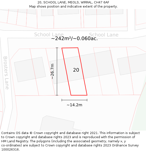 20, SCHOOL LANE, MEOLS, WIRRAL, CH47 6AF: Plot and title map