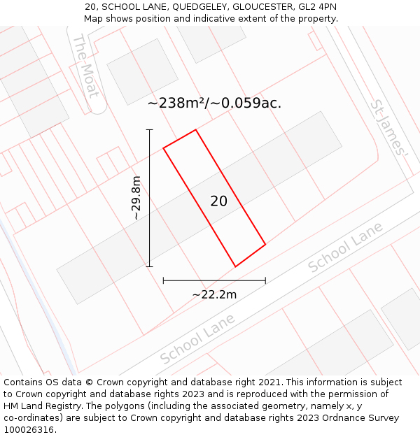 20, SCHOOL LANE, QUEDGELEY, GLOUCESTER, GL2 4PN: Plot and title map