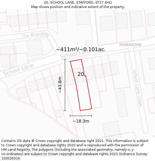 20, SCHOOL LANE, STAFFORD, ST17 4HQ: Plot and title map