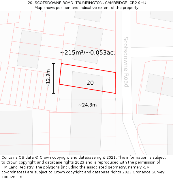 20, SCOTSDOWNE ROAD, TRUMPINGTON, CAMBRIDGE, CB2 9HU: Plot and title map