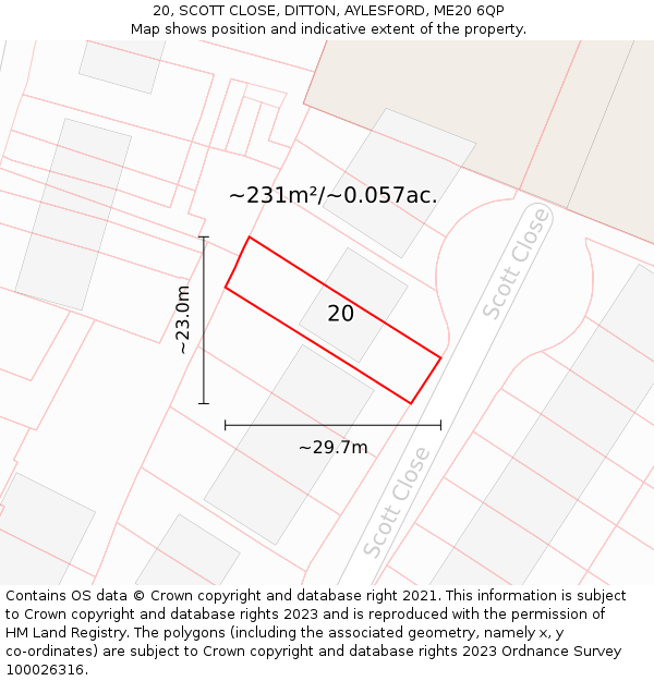 20, SCOTT CLOSE, DITTON, AYLESFORD, ME20 6QP: Plot and title map