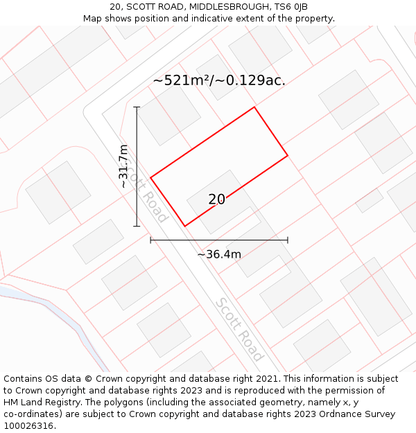 20, SCOTT ROAD, MIDDLESBROUGH, TS6 0JB: Plot and title map