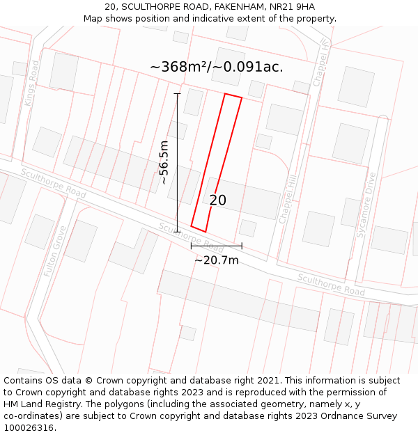 20, SCULTHORPE ROAD, FAKENHAM, NR21 9HA: Plot and title map