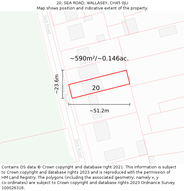 20, SEA ROAD, WALLASEY, CH45 0JU: Plot and title map