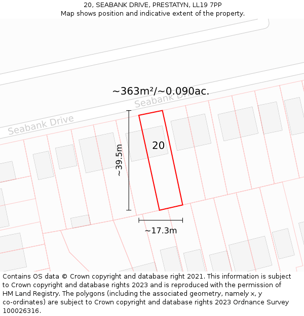 20, SEABANK DRIVE, PRESTATYN, LL19 7PP: Plot and title map