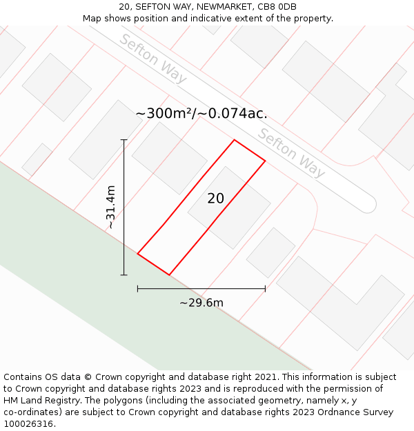 20, SEFTON WAY, NEWMARKET, CB8 0DB: Plot and title map