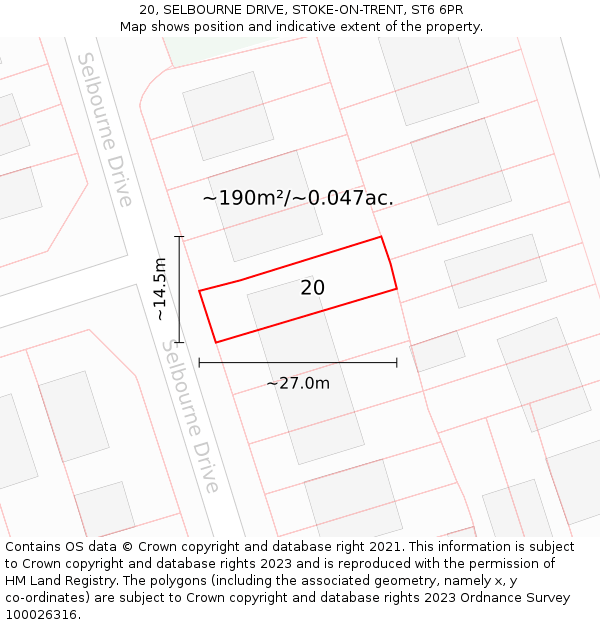 20, SELBOURNE DRIVE, STOKE-ON-TRENT, ST6 6PR: Plot and title map