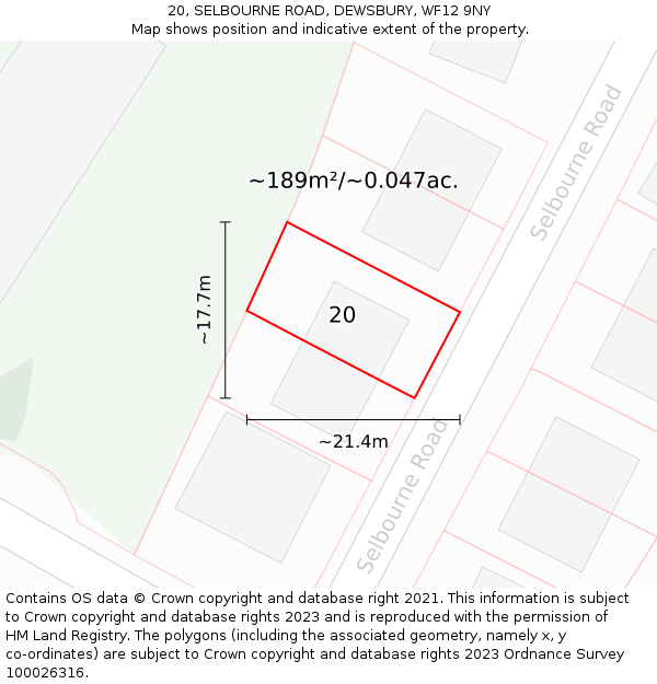 20, SELBOURNE ROAD, DEWSBURY, WF12 9NY: Plot and title map