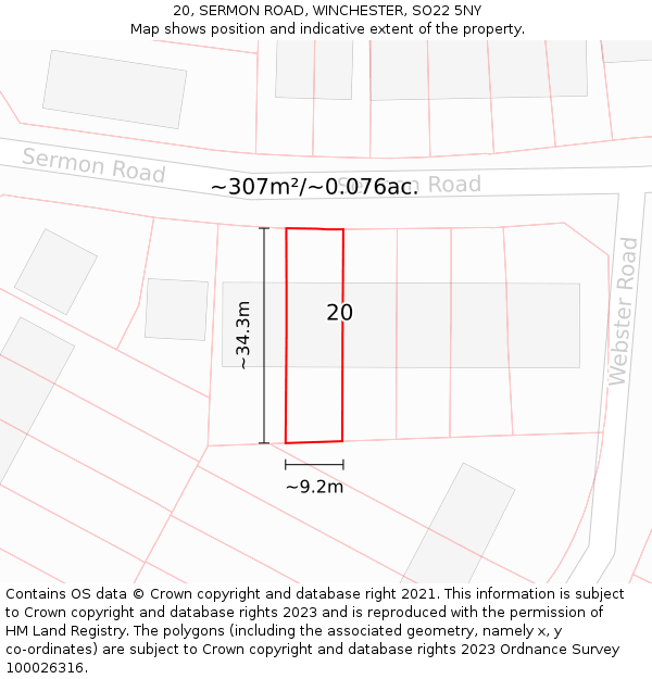 20, SERMON ROAD, WINCHESTER, SO22 5NY: Plot and title map