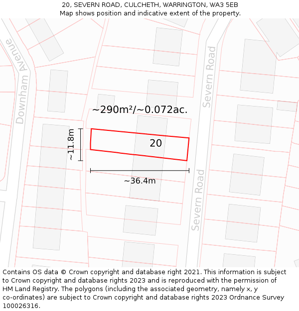 20, SEVERN ROAD, CULCHETH, WARRINGTON, WA3 5EB: Plot and title map