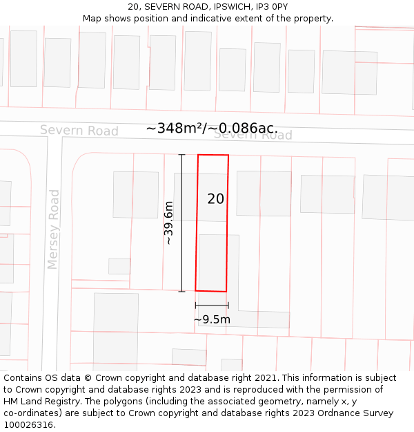 20, SEVERN ROAD, IPSWICH, IP3 0PY: Plot and title map