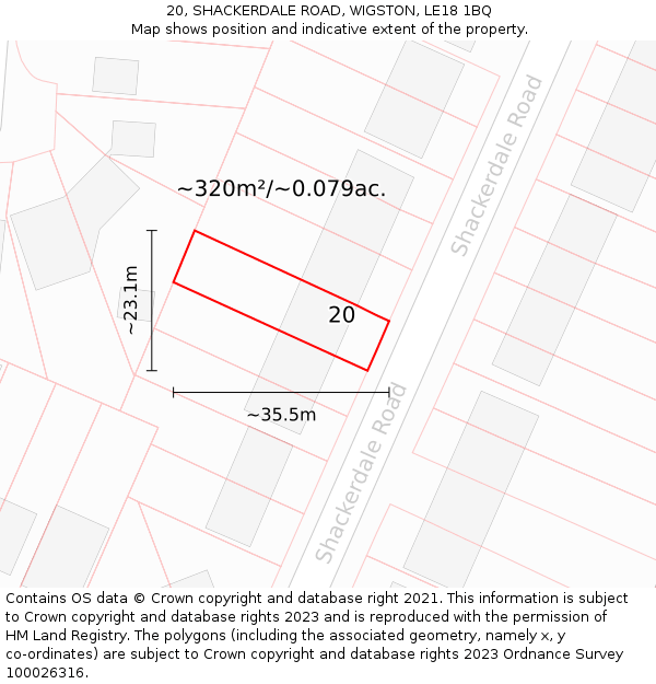 20, SHACKERDALE ROAD, WIGSTON, LE18 1BQ: Plot and title map