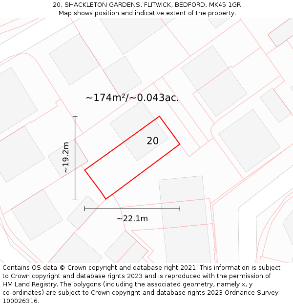 20, SHACKLETON GARDENS, FLITWICK, BEDFORD, MK45 1GR: Plot and title map