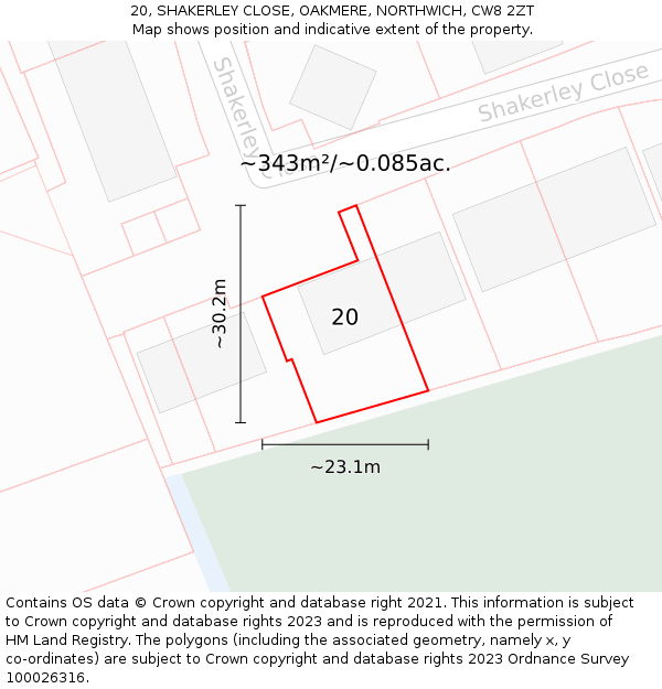 20, SHAKERLEY CLOSE, OAKMERE, NORTHWICH, CW8 2ZT: Plot and title map