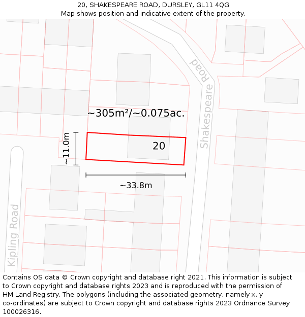 20, SHAKESPEARE ROAD, DURSLEY, GL11 4QG: Plot and title map