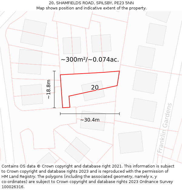 20, SHAMFIELDS ROAD, SPILSBY, PE23 5NN: Plot and title map