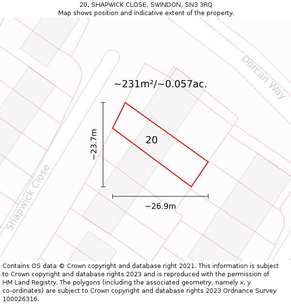 20, SHAPWICK CLOSE, SWINDON, SN3 3RQ: Plot and title map