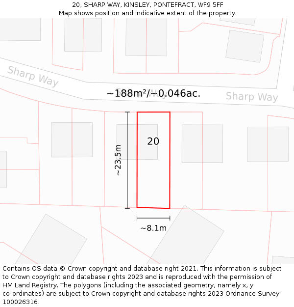 20, SHARP WAY, KINSLEY, PONTEFRACT, WF9 5FF: Plot and title map
