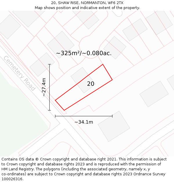 20, SHAW RISE, NORMANTON, WF6 2TX: Plot and title map
