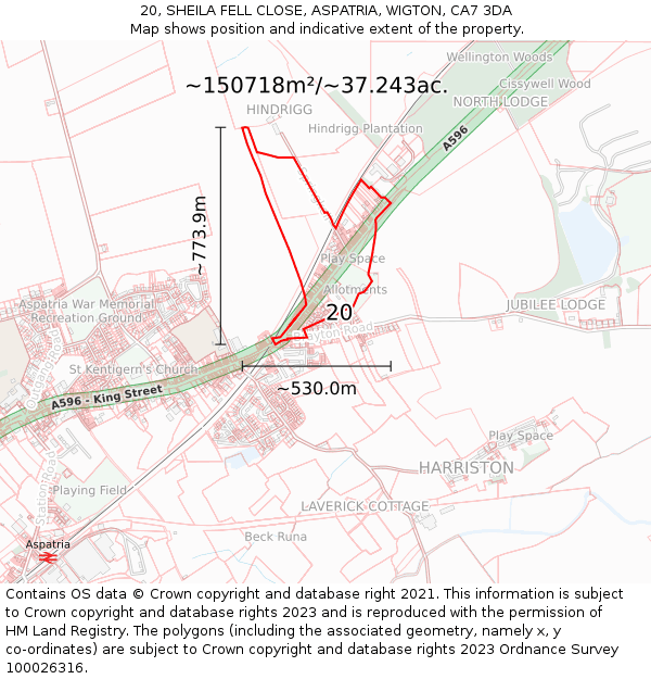 20, SHEILA FELL CLOSE, ASPATRIA, WIGTON, CA7 3DA: Plot and title map