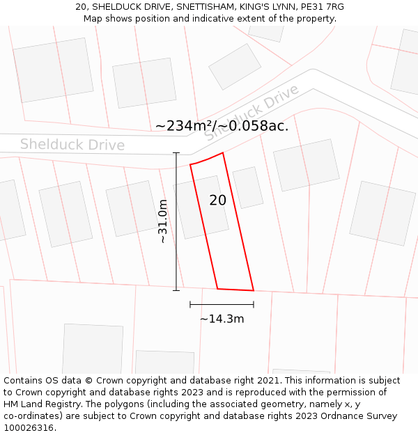 20, SHELDUCK DRIVE, SNETTISHAM, KING'S LYNN, PE31 7RG: Plot and title map