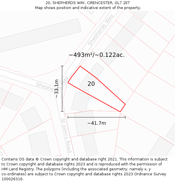 20, SHEPHERDS WAY, CIRENCESTER, GL7 2ET: Plot and title map