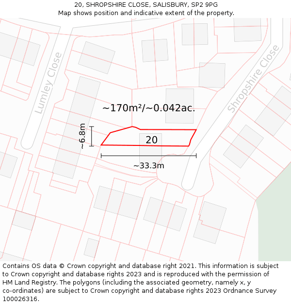20, SHROPSHIRE CLOSE, SALISBURY, SP2 9PG: Plot and title map