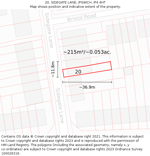 20, SIDEGATE LANE, IPSWICH, IP4 4HT: Plot and title map