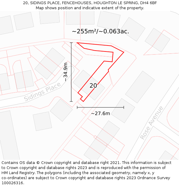 20, SIDINGS PLACE, FENCEHOUSES, HOUGHTON LE SPRING, DH4 6BF: Plot and title map