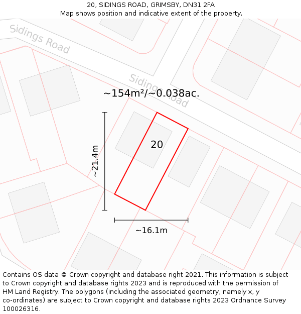 20, SIDINGS ROAD, GRIMSBY, DN31 2FA: Plot and title map