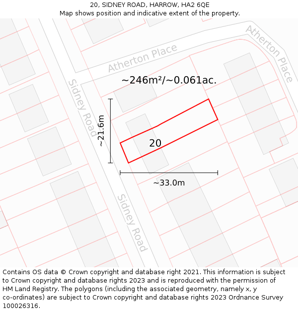 20, SIDNEY ROAD, HARROW, HA2 6QE: Plot and title map