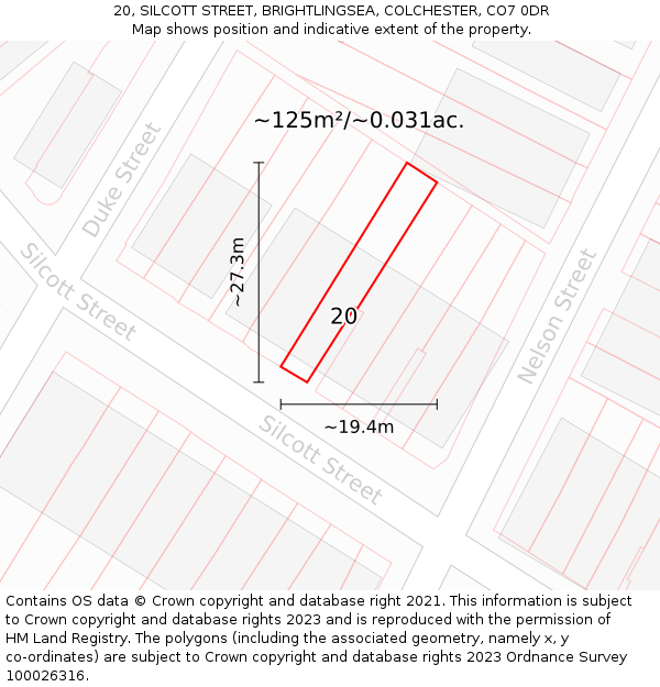 20, SILCOTT STREET, BRIGHTLINGSEA, COLCHESTER, CO7 0DR: Plot and title map