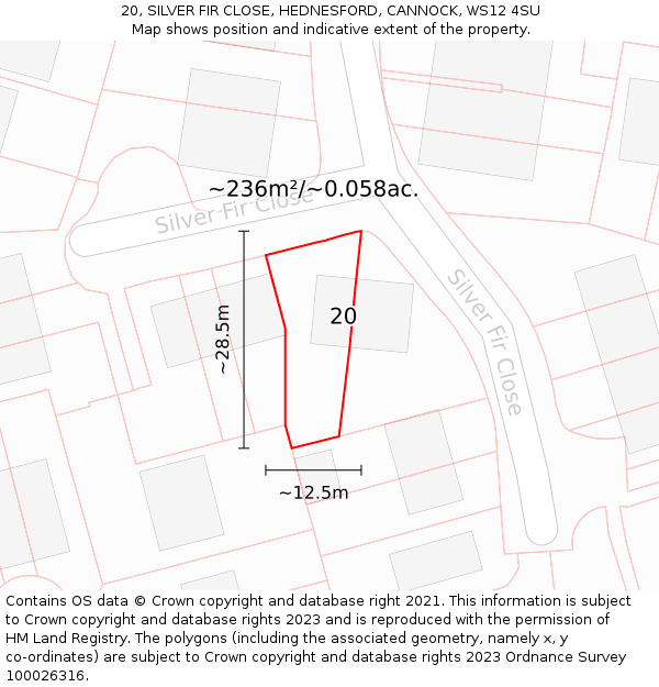 20, SILVER FIR CLOSE, HEDNESFORD, CANNOCK, WS12 4SU: Plot and title map