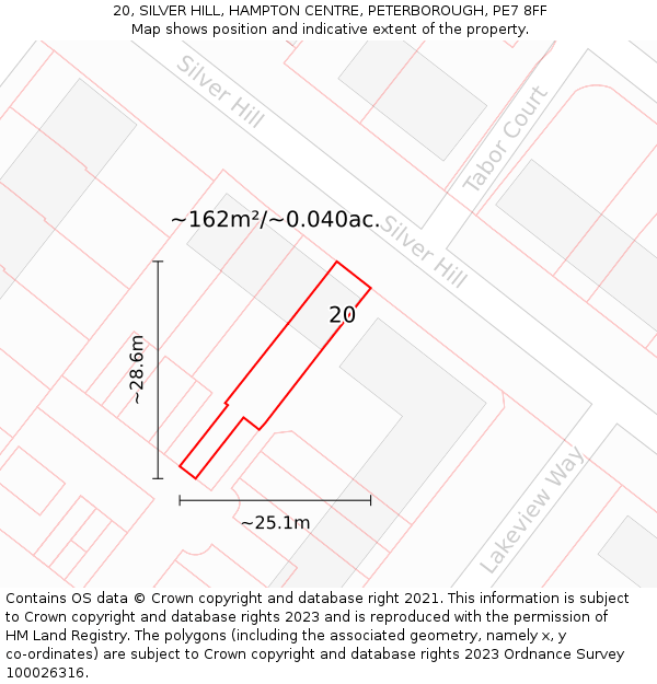 20, SILVER HILL, HAMPTON CENTRE, PETERBOROUGH, PE7 8FF: Plot and title map