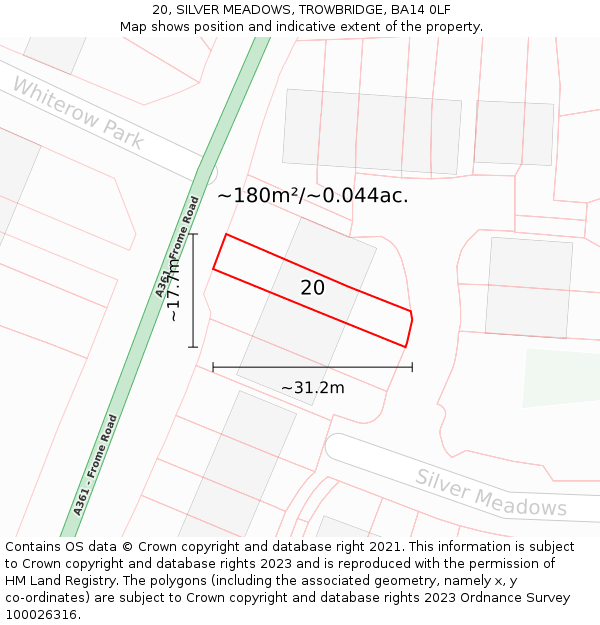 20, SILVER MEADOWS, TROWBRIDGE, BA14 0LF: Plot and title map
