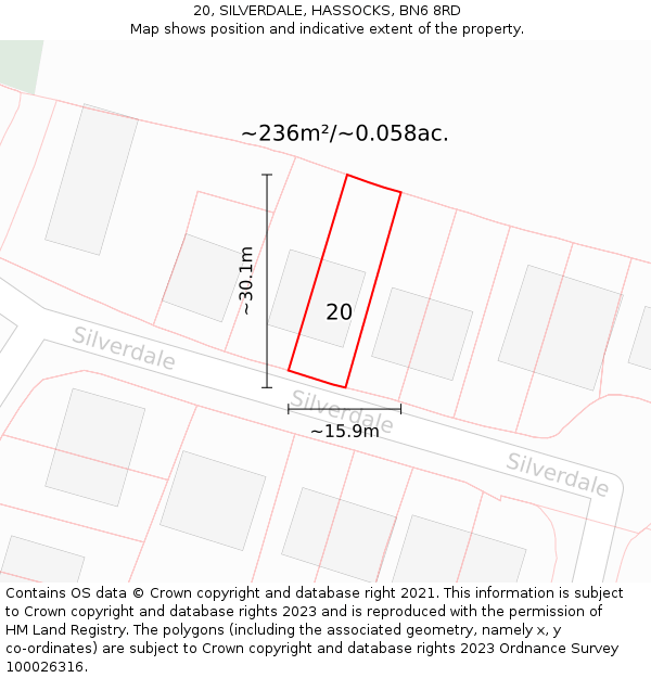 20, SILVERDALE, HASSOCKS, BN6 8RD: Plot and title map