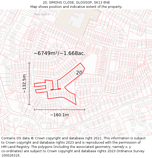 20, SIMONS CLOSE, GLOSSOP, SK13 6NE: Plot and title map